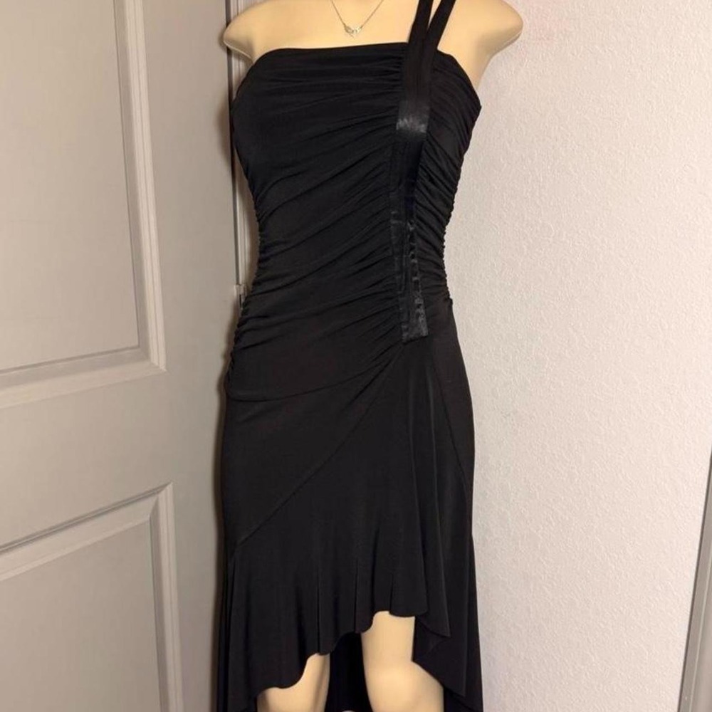 Vintage Ruby Rox black asymmetrical dress with ruching and whimsy vibe